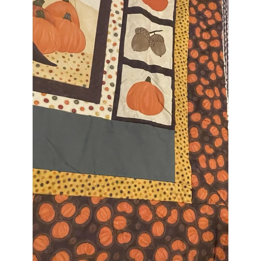 Autumn Quilt Blanket Quilted Wall Hanging Fall Tree Pumpkin Squirrel 52